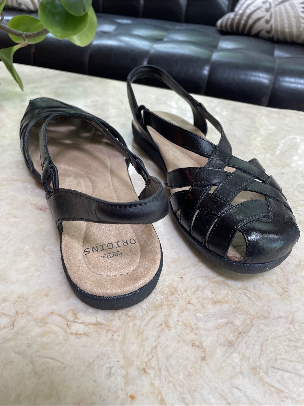Earth Origins “Nellie” Black Leather Comfort Sandals | Women’s Size 9 - Picture 4 of 10